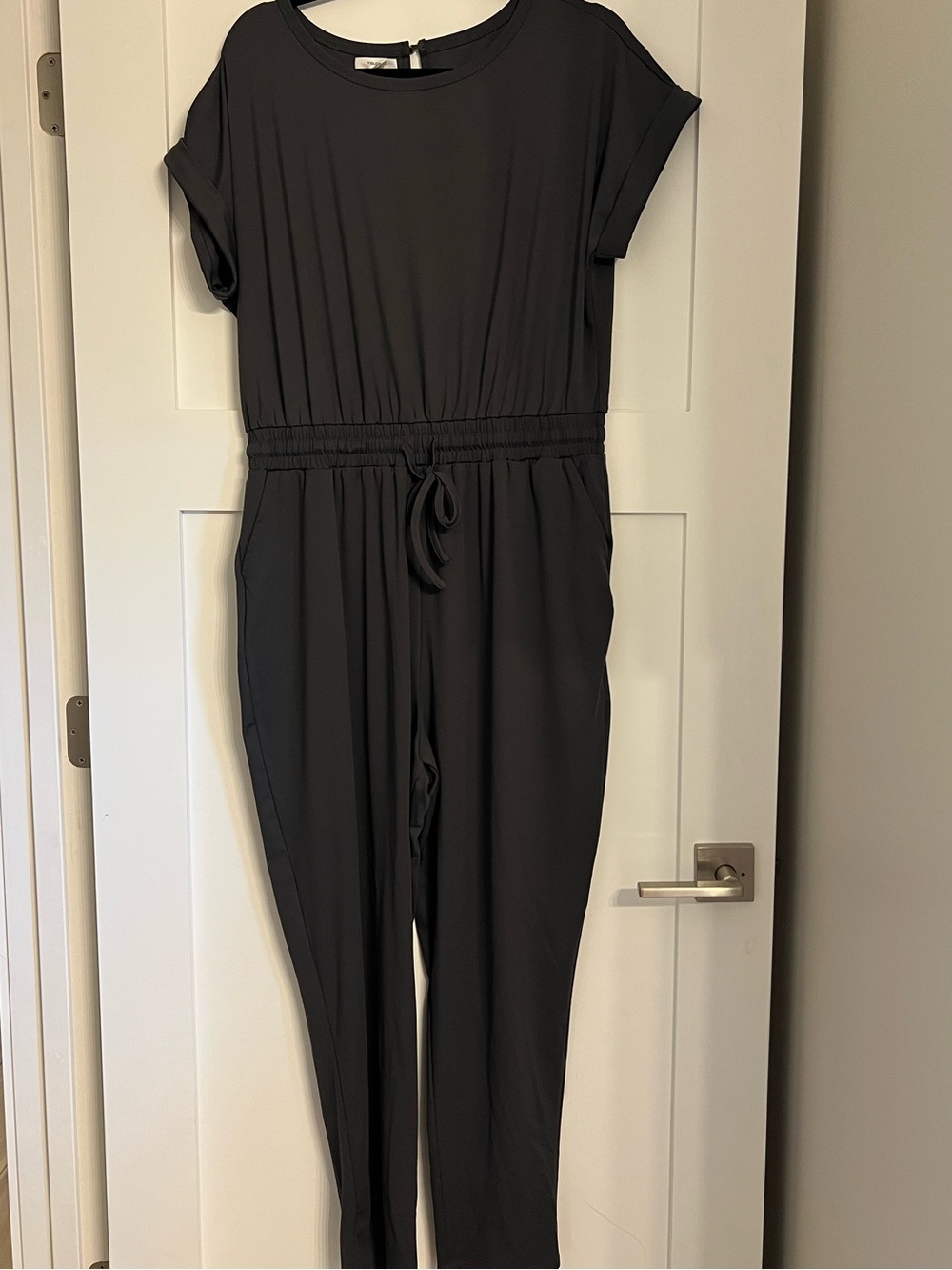 Maurices Black Short-Sleeve Drawstring Waist Jumpsuit